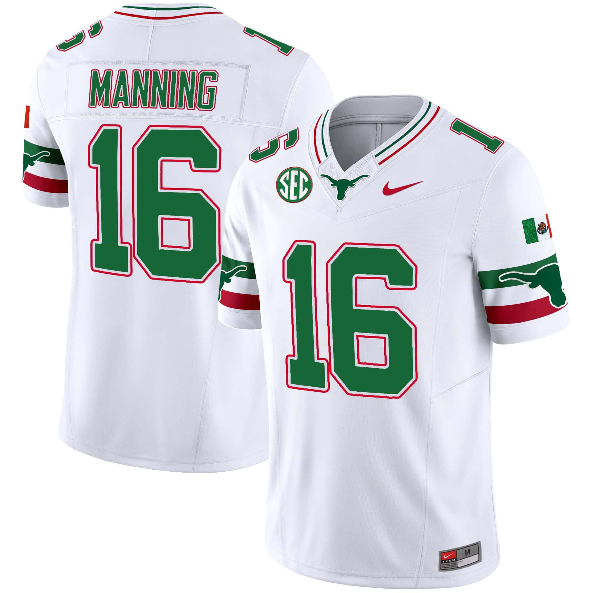 Men Texas Longhorns #16 Manning White 2024 Nike Mexico SEC Patch Vapor NCAA Jersey->indianapolis colts->NFL Jersey